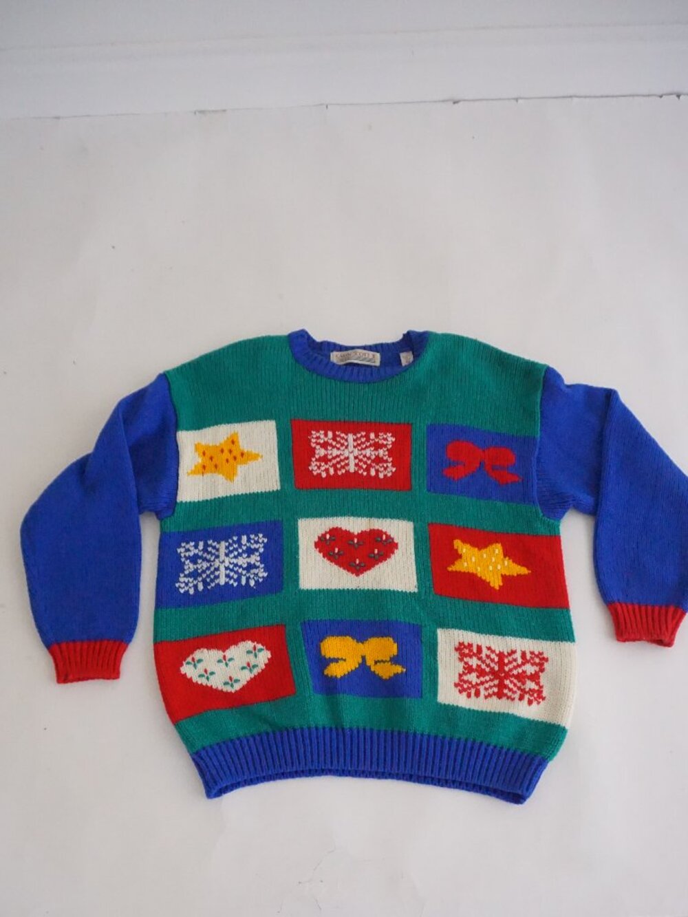 Vintage Karen Scott II Christmas Hearts Bows Stars Fair Isle 3D Knit Sweater 1X